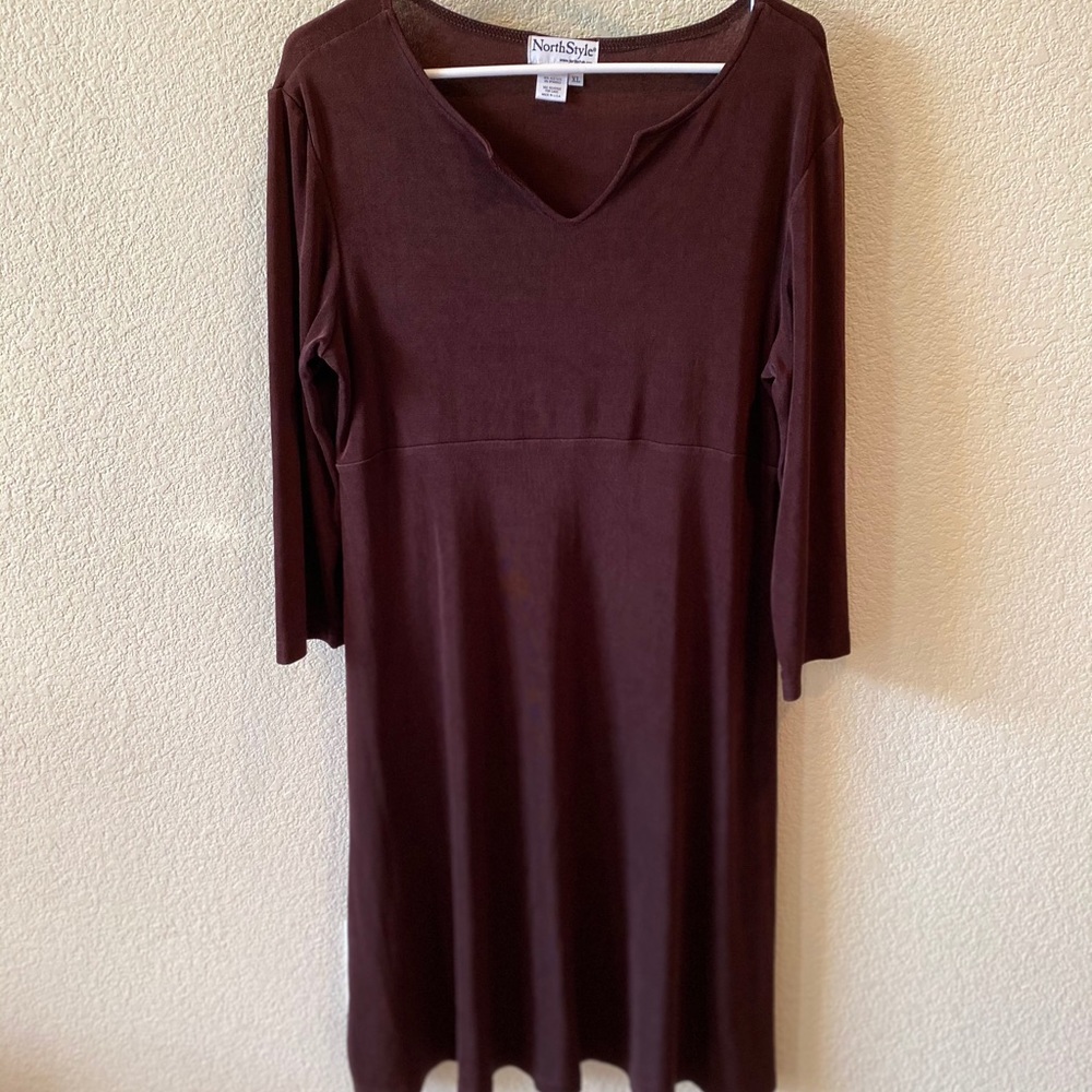 North Style Brown 3/4 Long Sleeve Dress